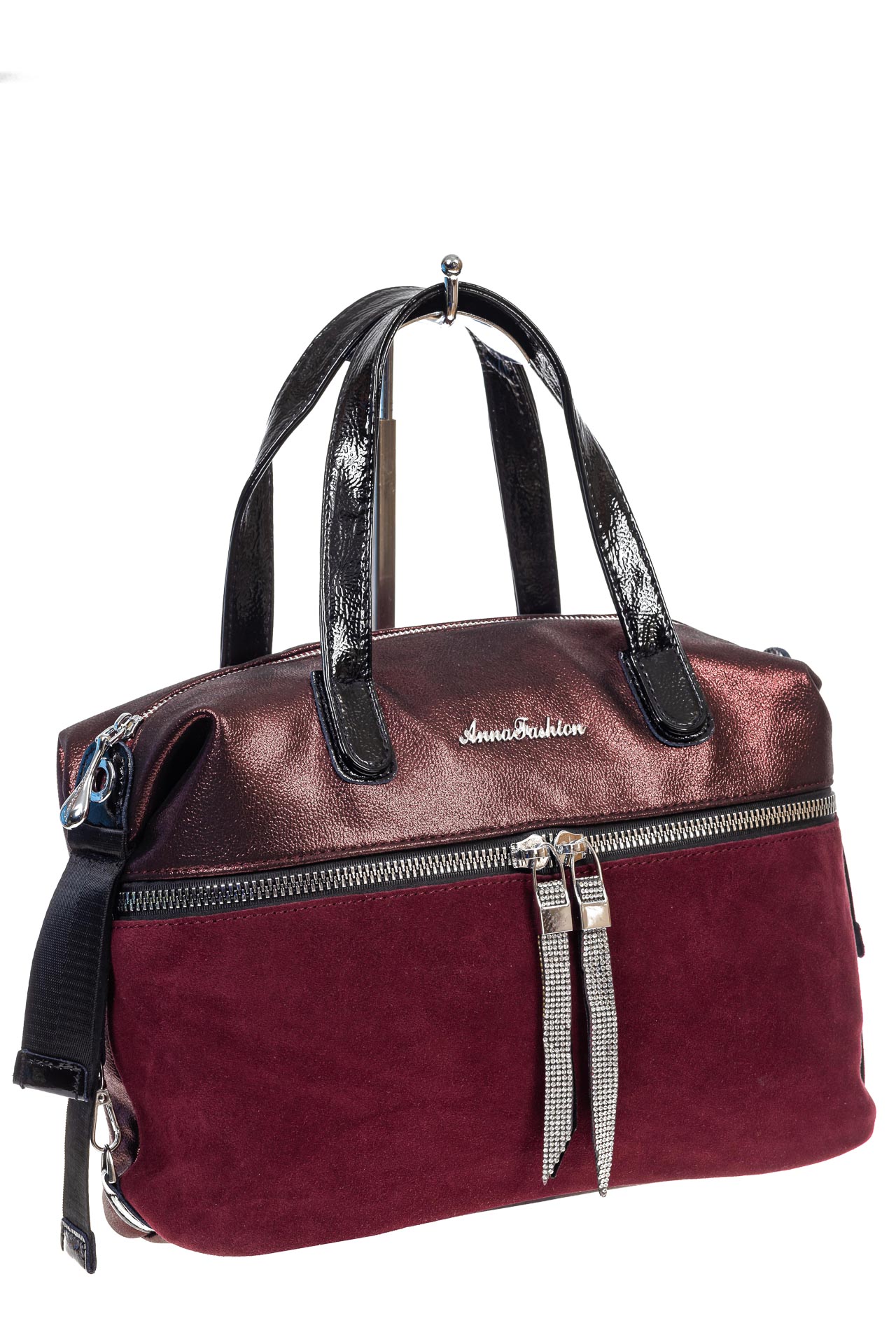 На фото 3 - Женская сумка хобо из натуральной замши и искусственной кожи, цвет бордо