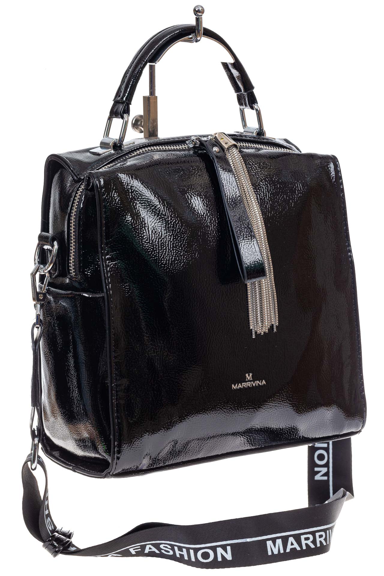На фото 2 - Молодёжная сумка из искусственной кожи, цвет черный