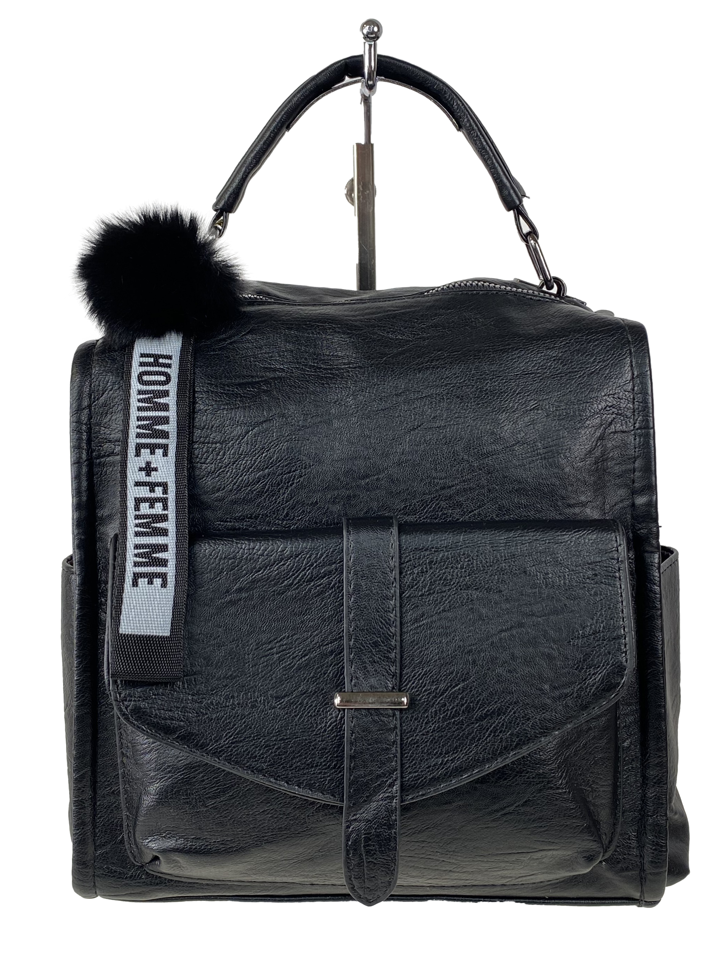 На фото 2 - Компактная сумка-рюкзак  из искусственной кожи, цвет  черный