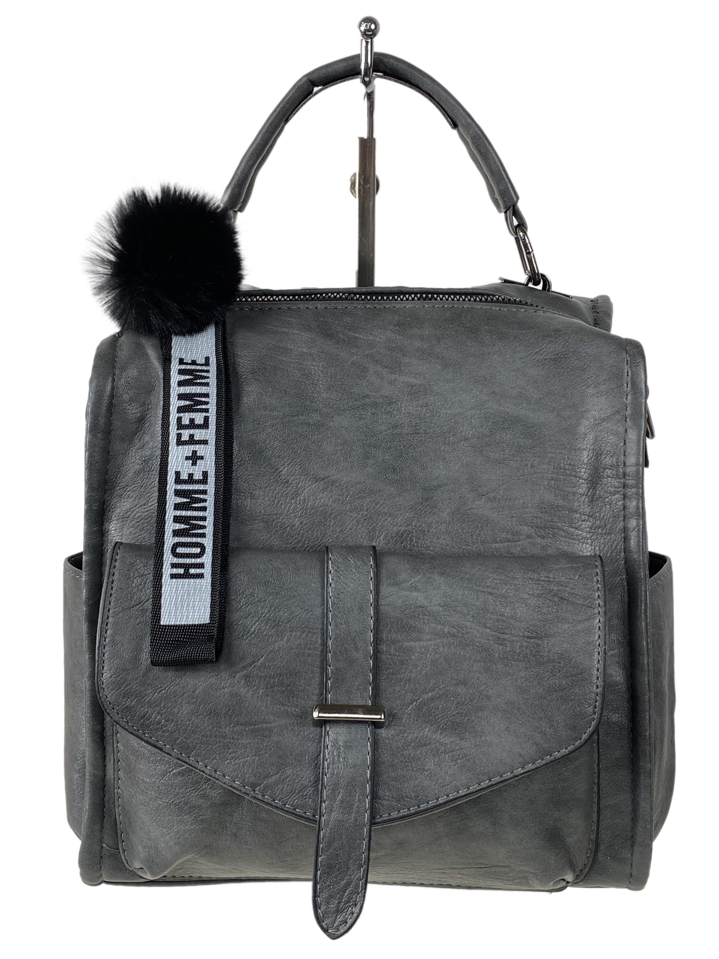 На фото 2 - Компактная сумка-рюкзак  из искусственной кожи, цвет  серый