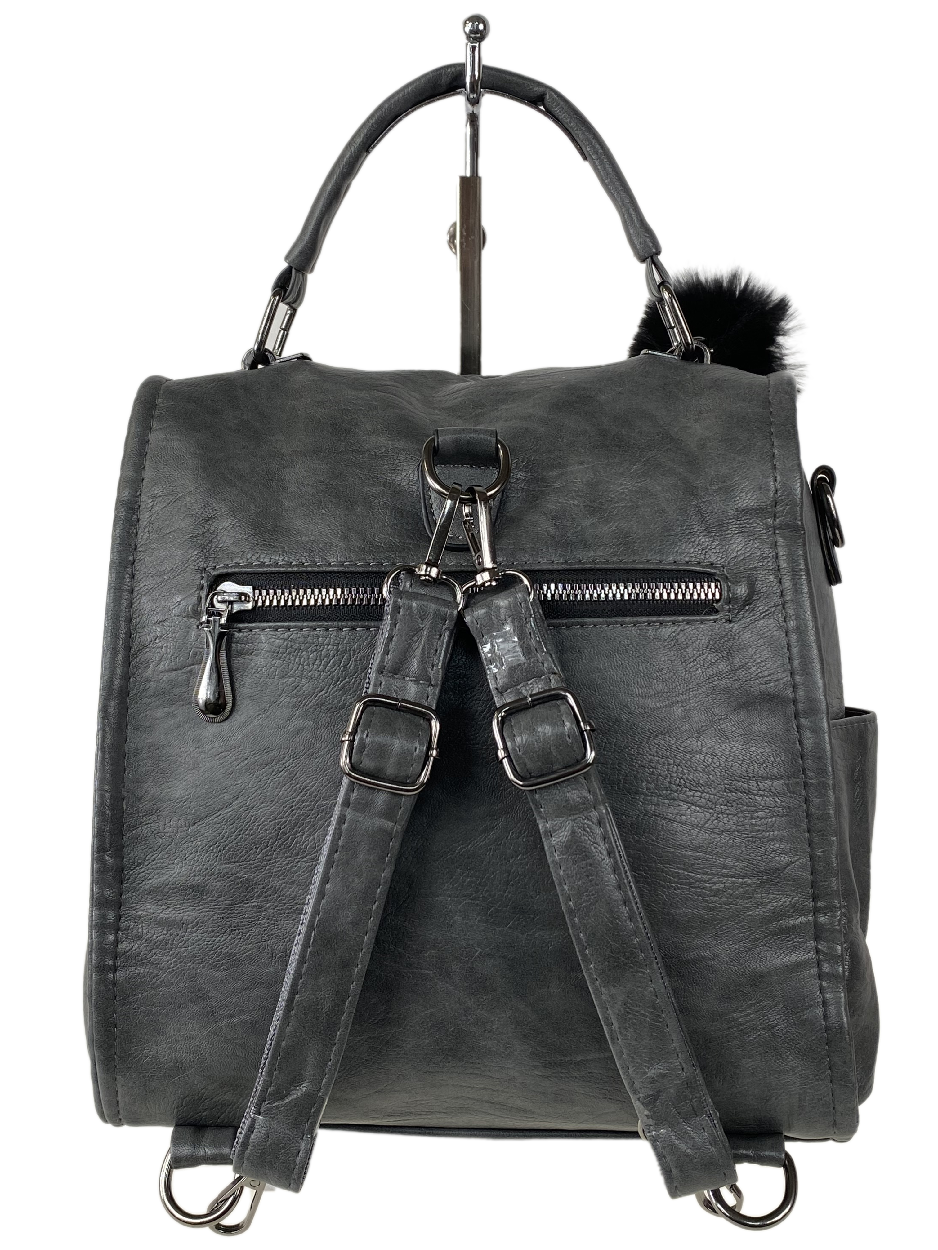 На фото 3 - Компактная сумка-рюкзак  из искусственной кожи, цвет  серый