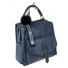 На фото 1 - Компактная сумка-рюкзак  из искусственной кожи, цвет  синий