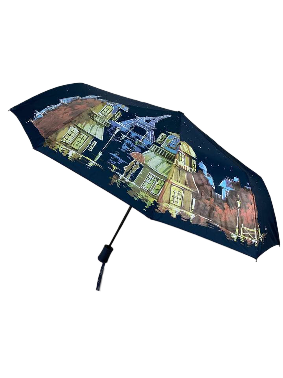 На фото 1 - Женский зонт полуавтомат с живописью, цвет синий