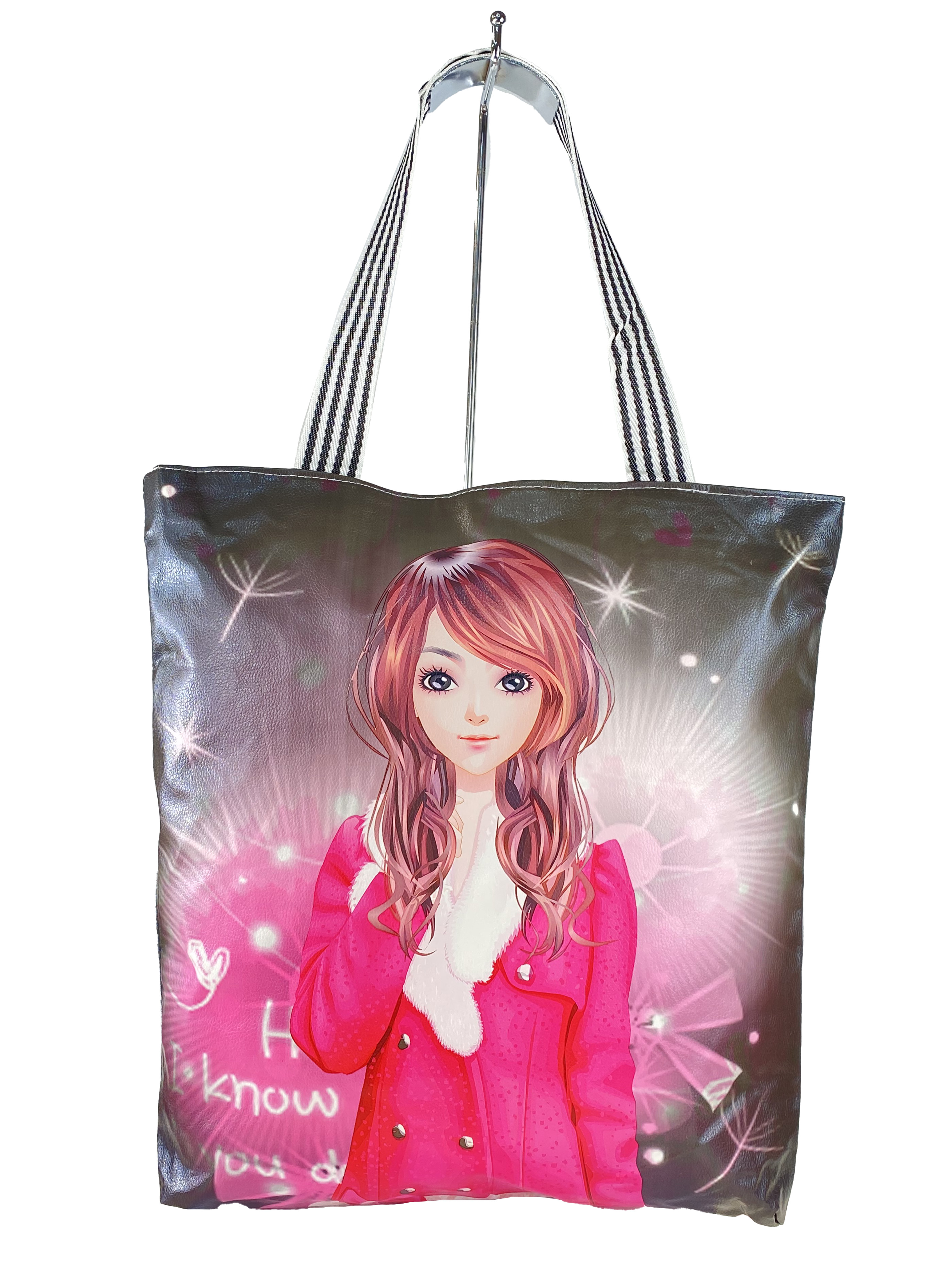 На фото 2 - Женская пляжная сумка из текстиля и искусственной кожи с принтом, мультицвет