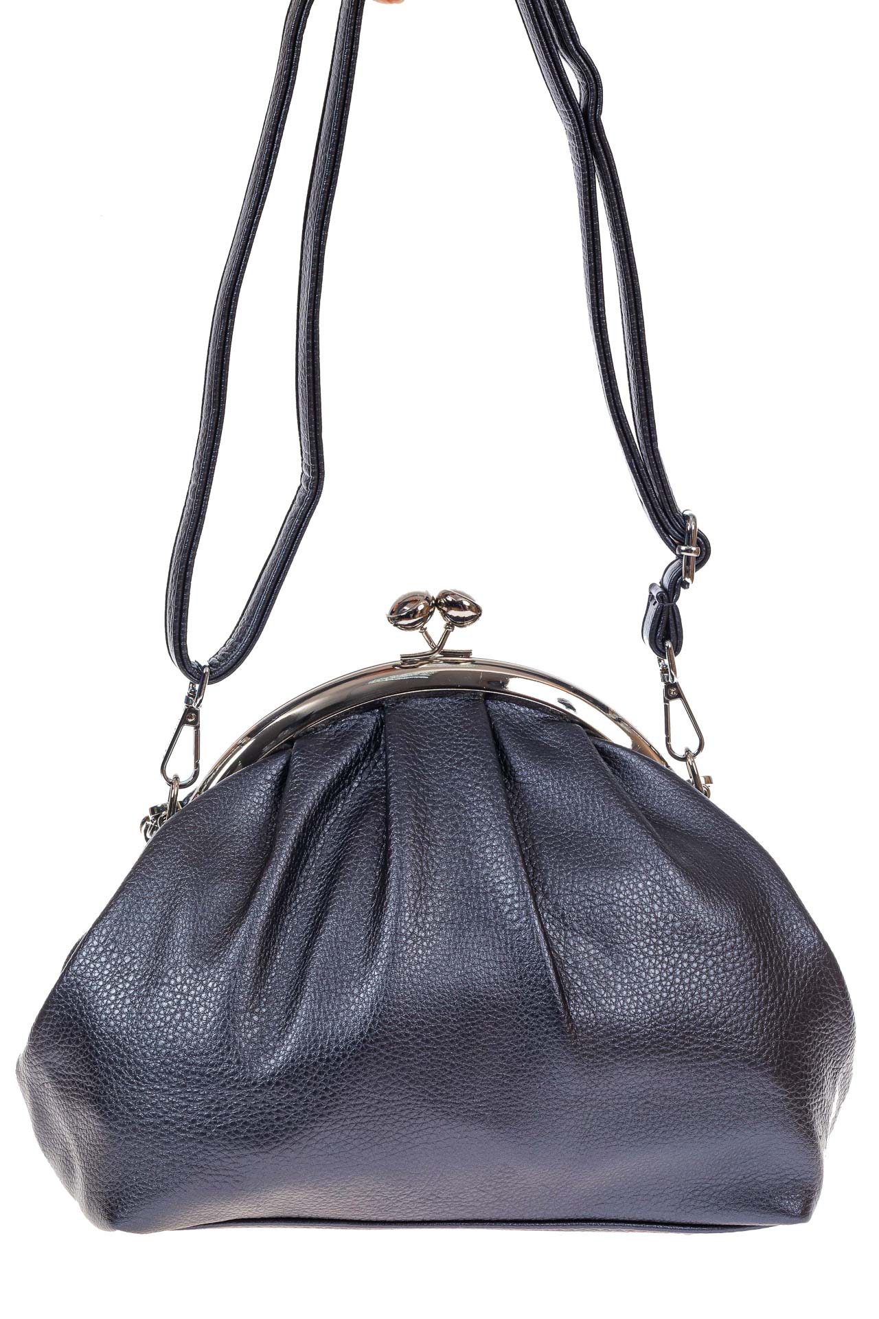 На фото 3 - Вечерняя женская сумка с фермуаром из мягкой экокожи, цвет стальной