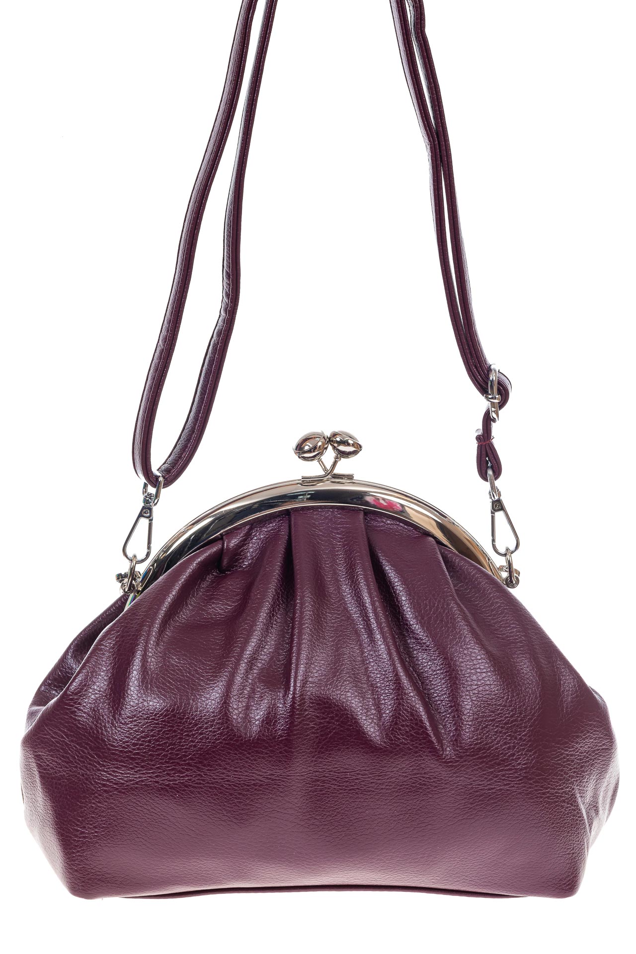 На фото 3 - Вечерняя женская сумка с фермуаром из мягкой экокожи, цвет вишня