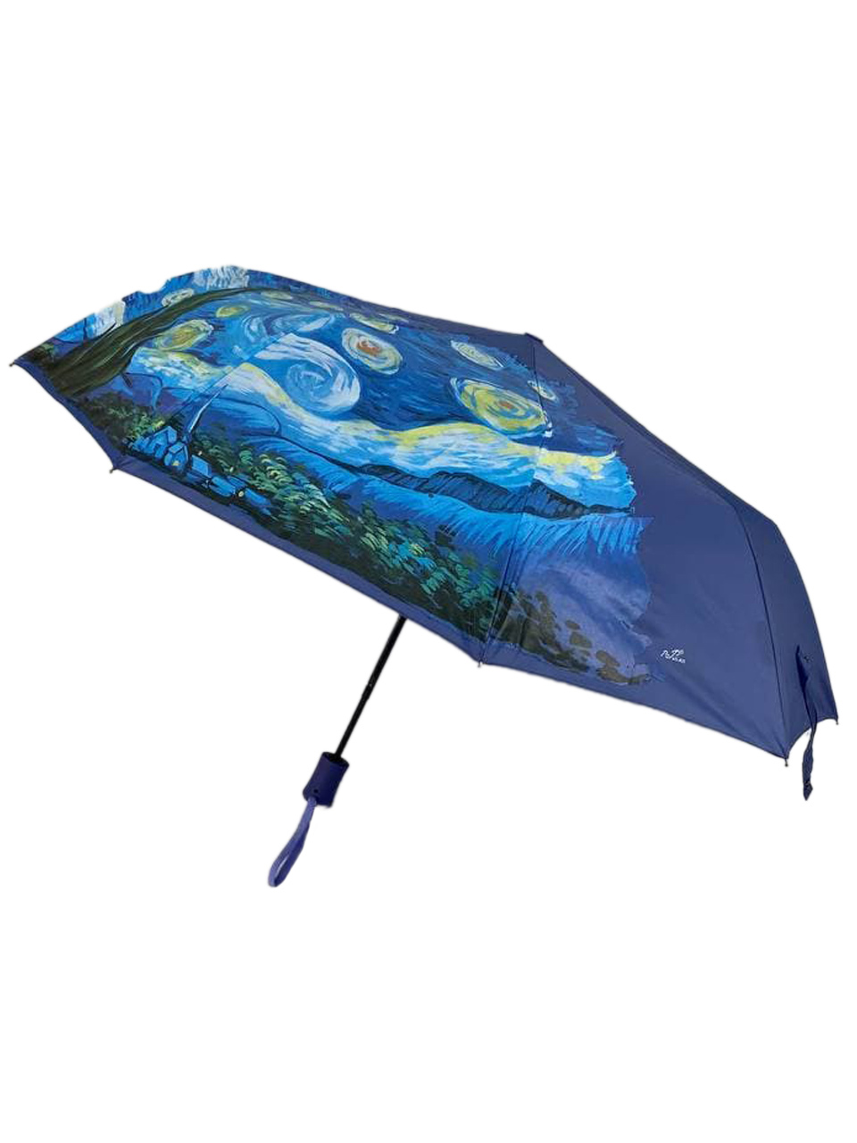 На фото 1 - Зонт женский полуавтомат с живописью, цвет синий