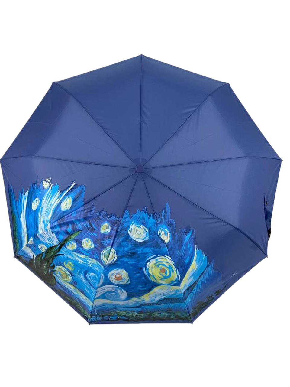 На фото 2 - Зонт женский полуавтомат с живописью, цвет синий