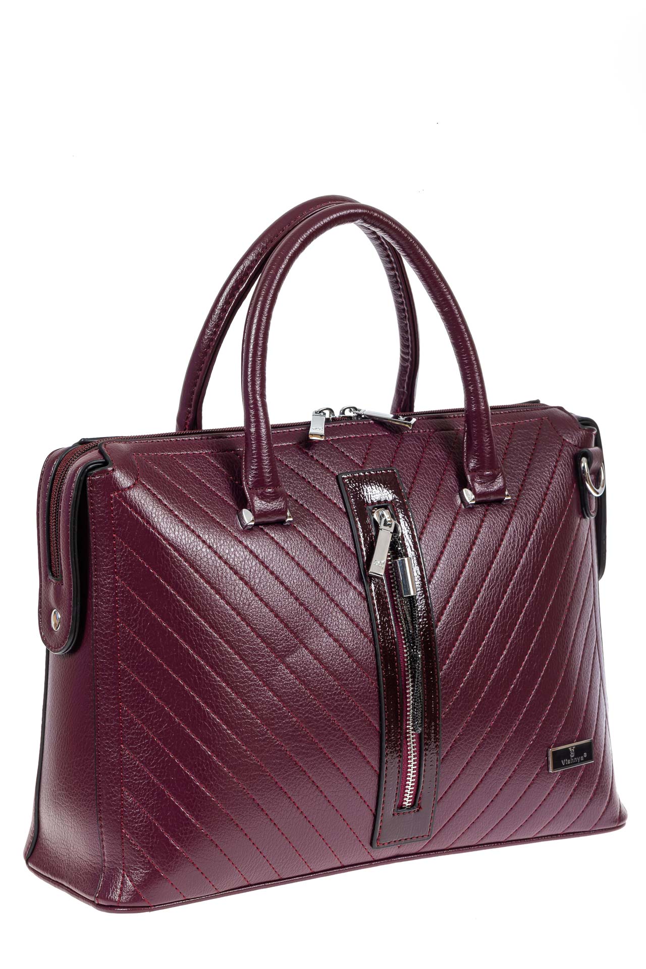 На фото 2 - Женская сумка из экокожи с подвеской, цвет вишнёвый
