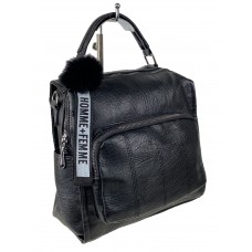 На фото 1 - Компактная сумка-рюкзак  из искусственной кожи, цвет черный
