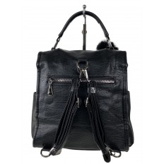На фото 3 - Компактная сумка-рюкзак  из искусственной кожи, цвет черный