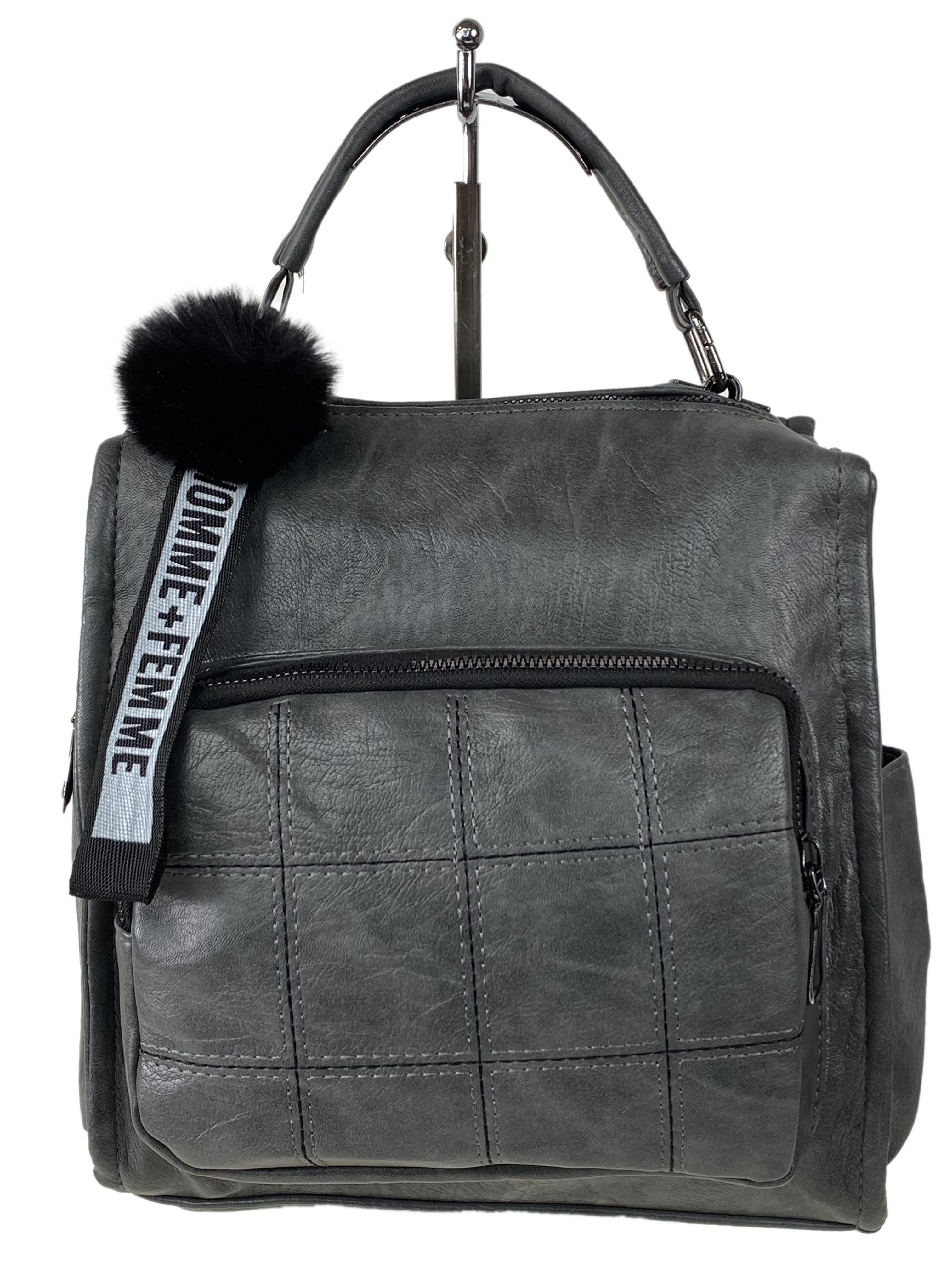 На фото 2 - Компактная сумка-рюкзак  из искусственной кожи, цвет   серый