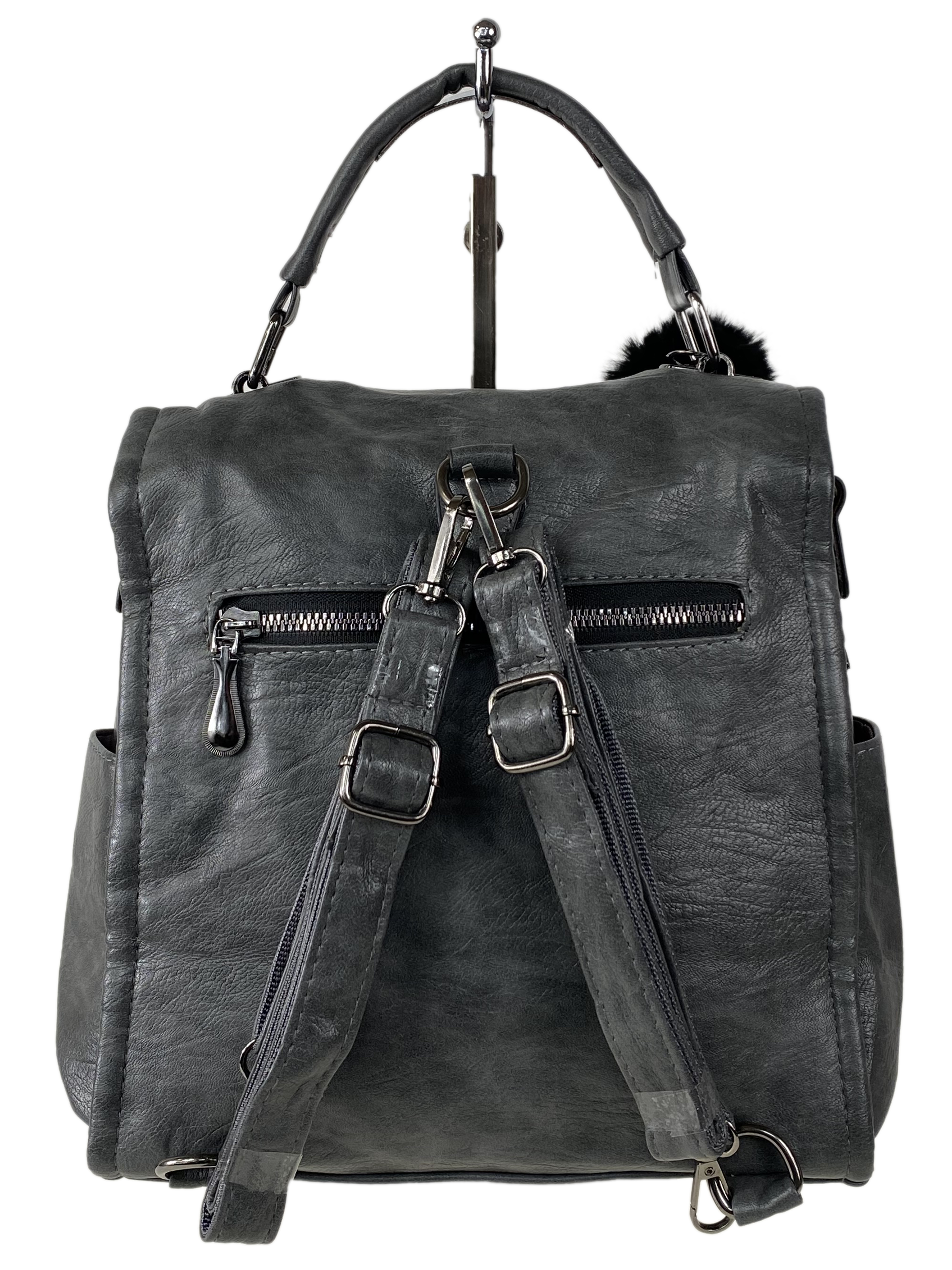 На фото 3 - Компактная сумка-рюкзак  из искусственной кожи, цвет   серый