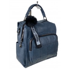 На фото 1 - Компактная сумка-рюкзак  из искусственной кожи, цвет синий