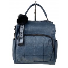 На фото 2 - Компактная сумка-рюкзак  из искусственной кожи, цвет синий