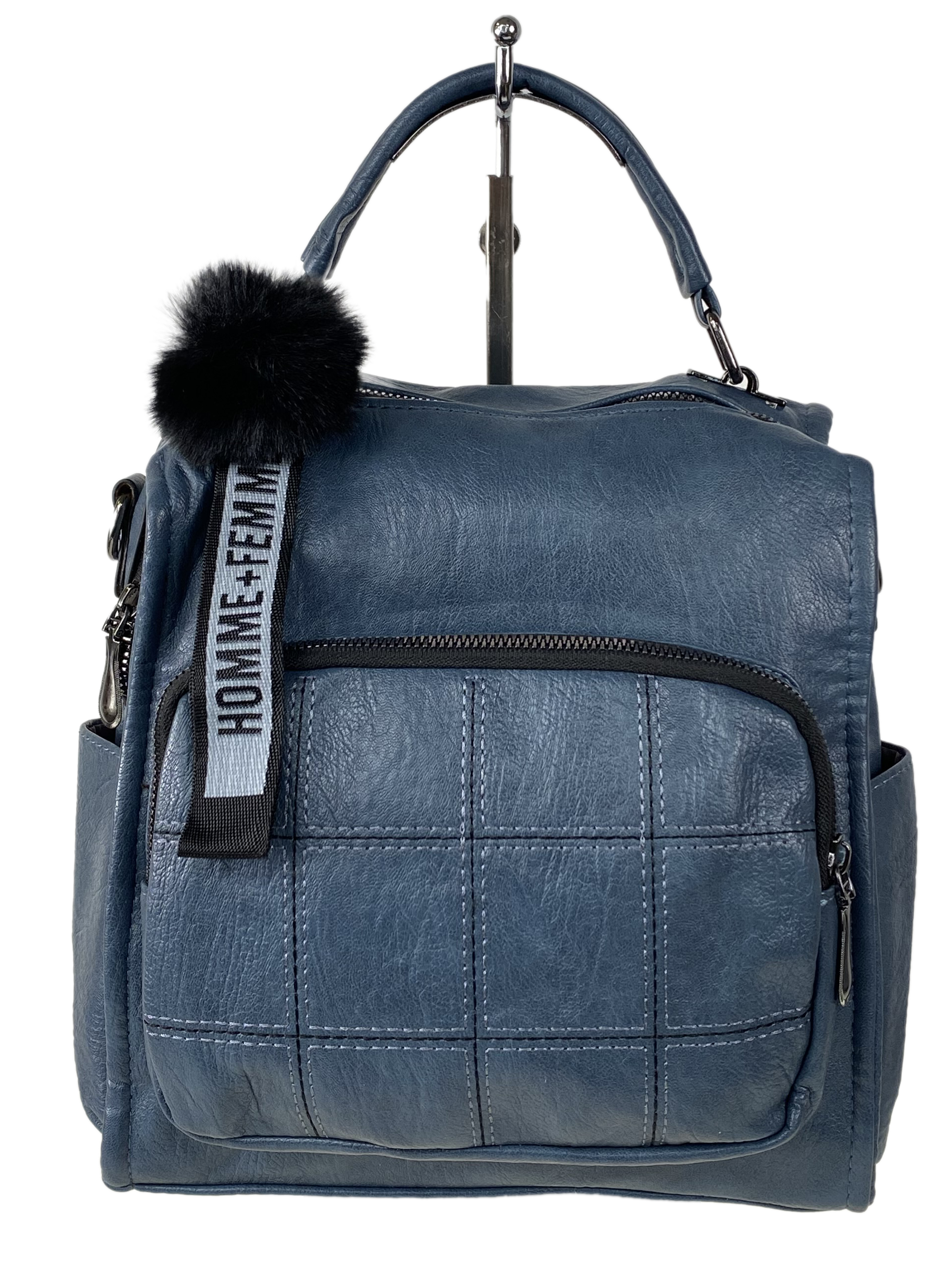 На фото 2 - Компактная сумка-рюкзак  из искусственной кожи, цвет синий