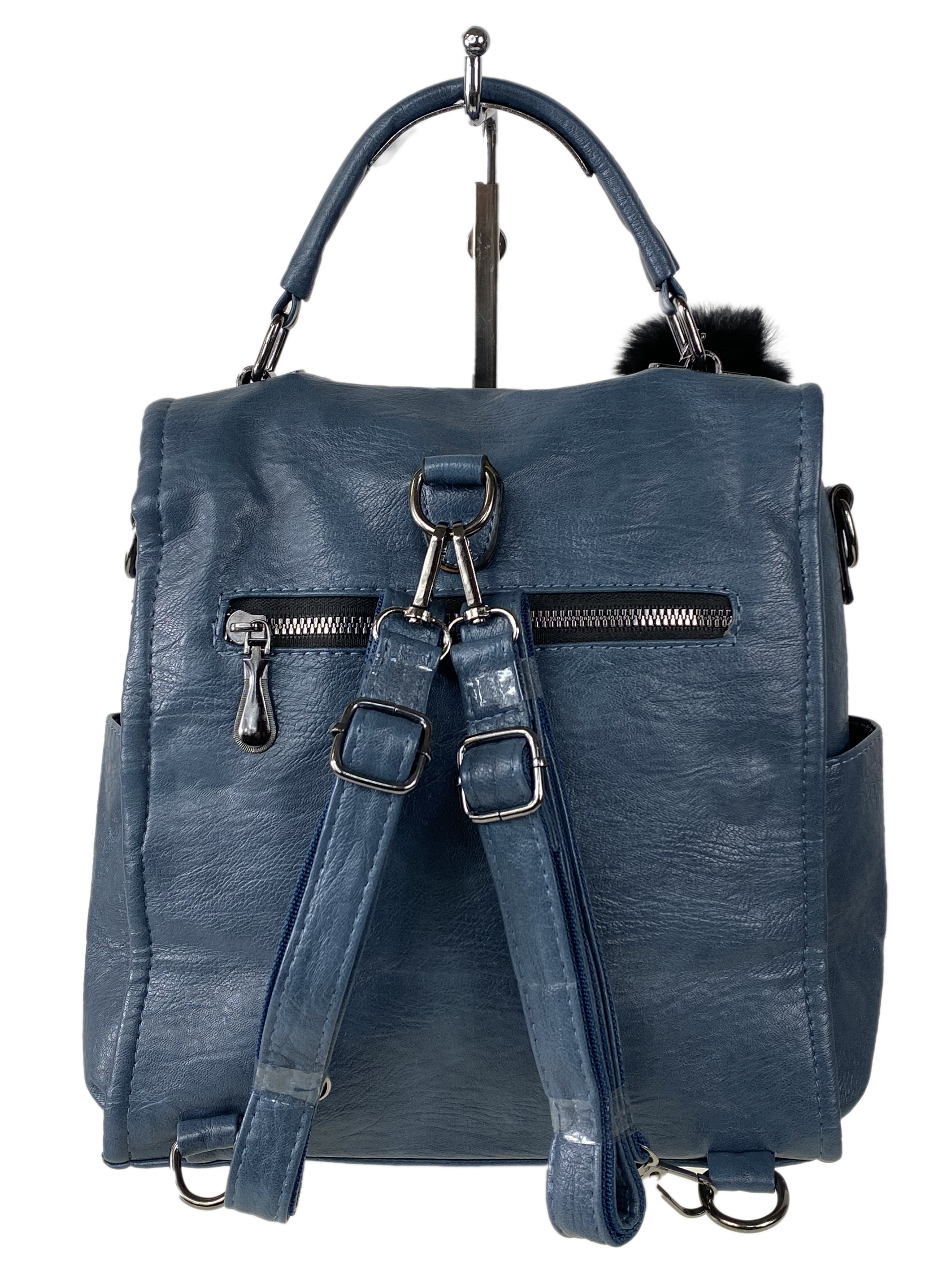 На фото 3 - Компактная сумка-рюкзак  из искусственной кожи, цвет синий