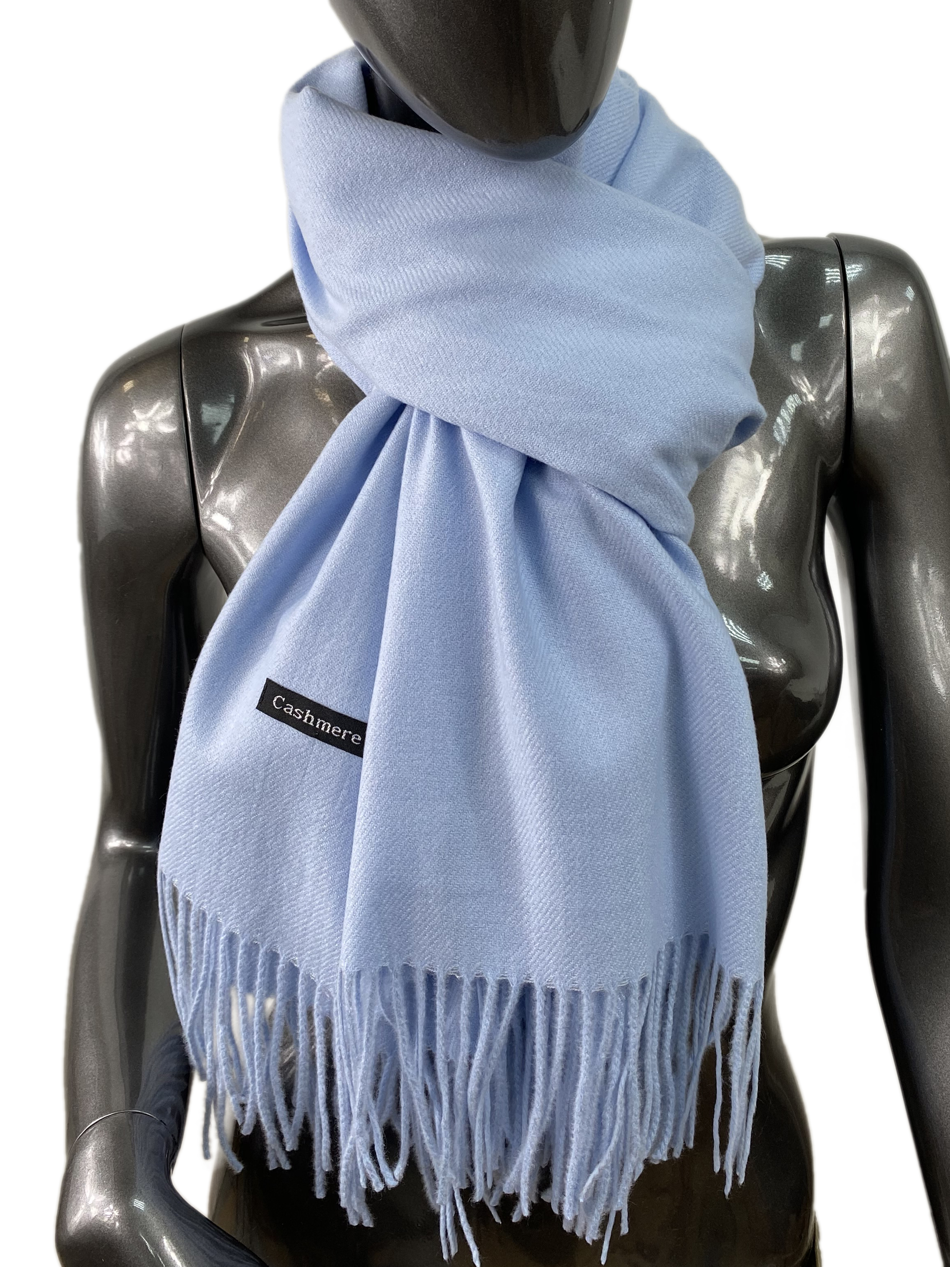 На фото 1 - Мягкий палантин-шарф из кашемира,  цвет светло синий