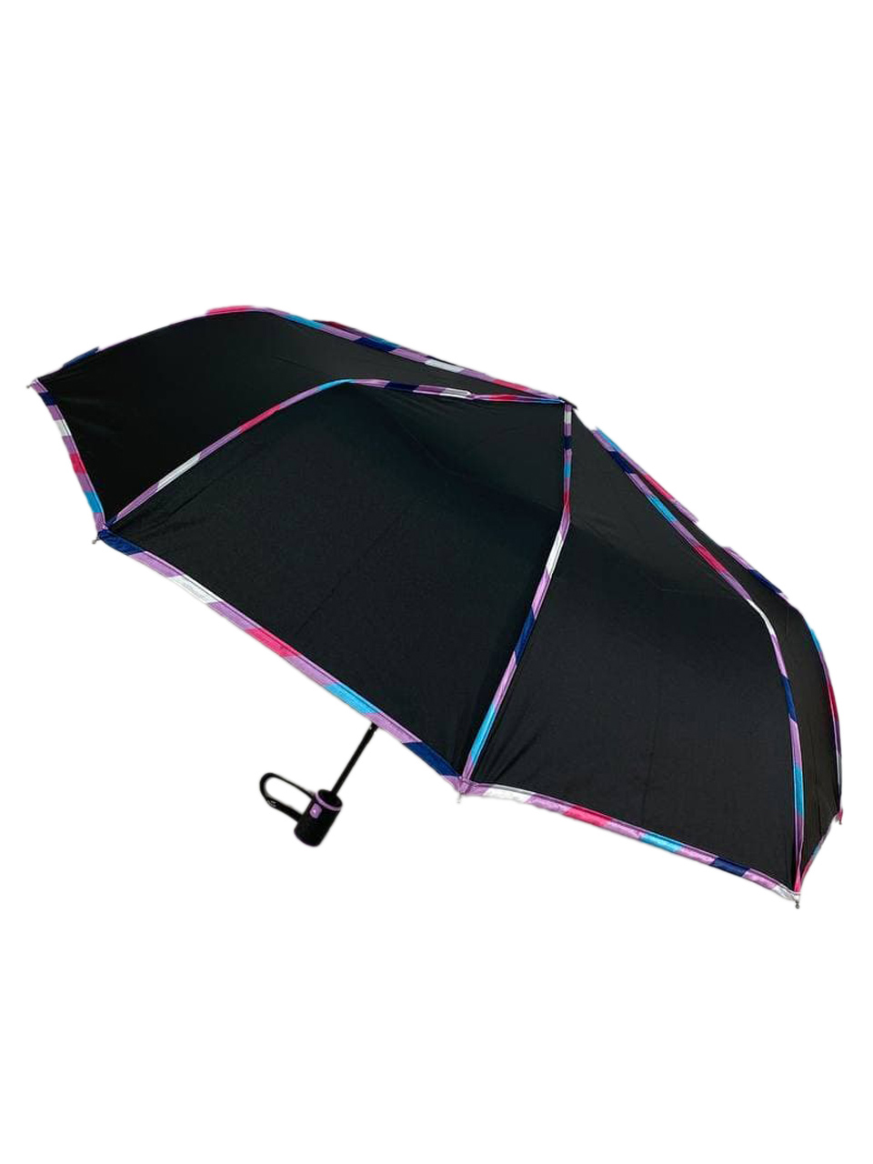 На фото 1 - Зонт женский полуавтомат с цветными вставками, цвет чёрный