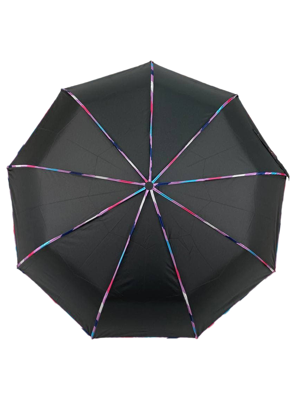 На фото 2 - Зонт женский полуавтомат с цветными вставками, цвет чёрный
