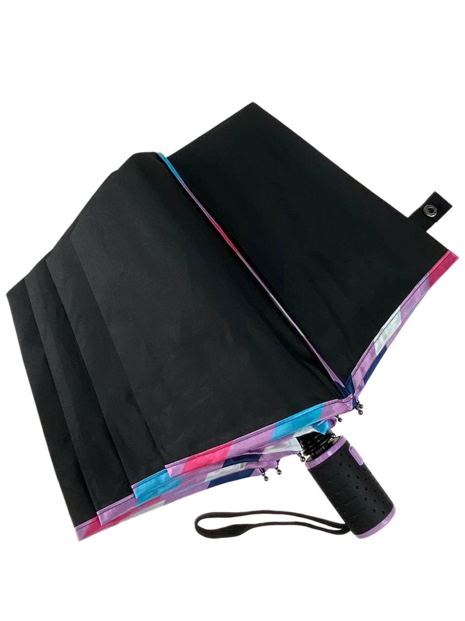 На фото 4 - Зонт женский полуавтомат с цветными вставками, цвет чёрный