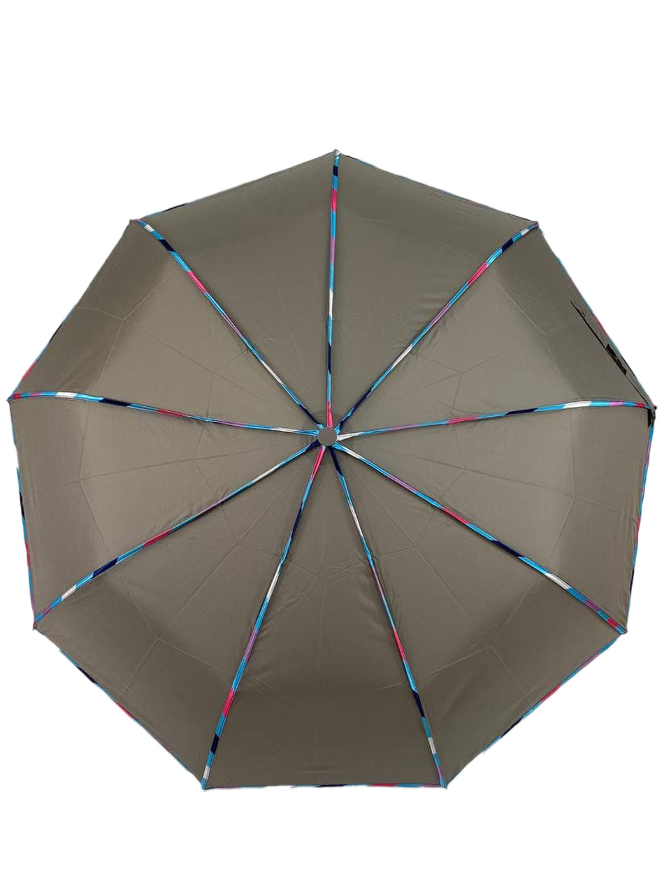 На фото 2 - Зонт женский полуавтомат с цветными вставками, цвет серый