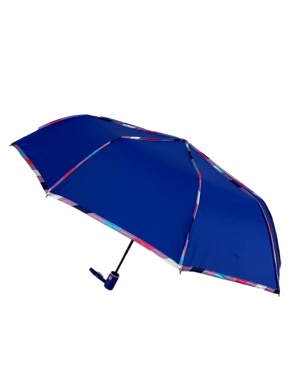 На фото 1 - Зонт женский полуавтомат с цветными вставками, цвет синий
