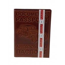 На фото 1 - Кожаная обложка для паспорта и автодокуметов, цвет коричневый