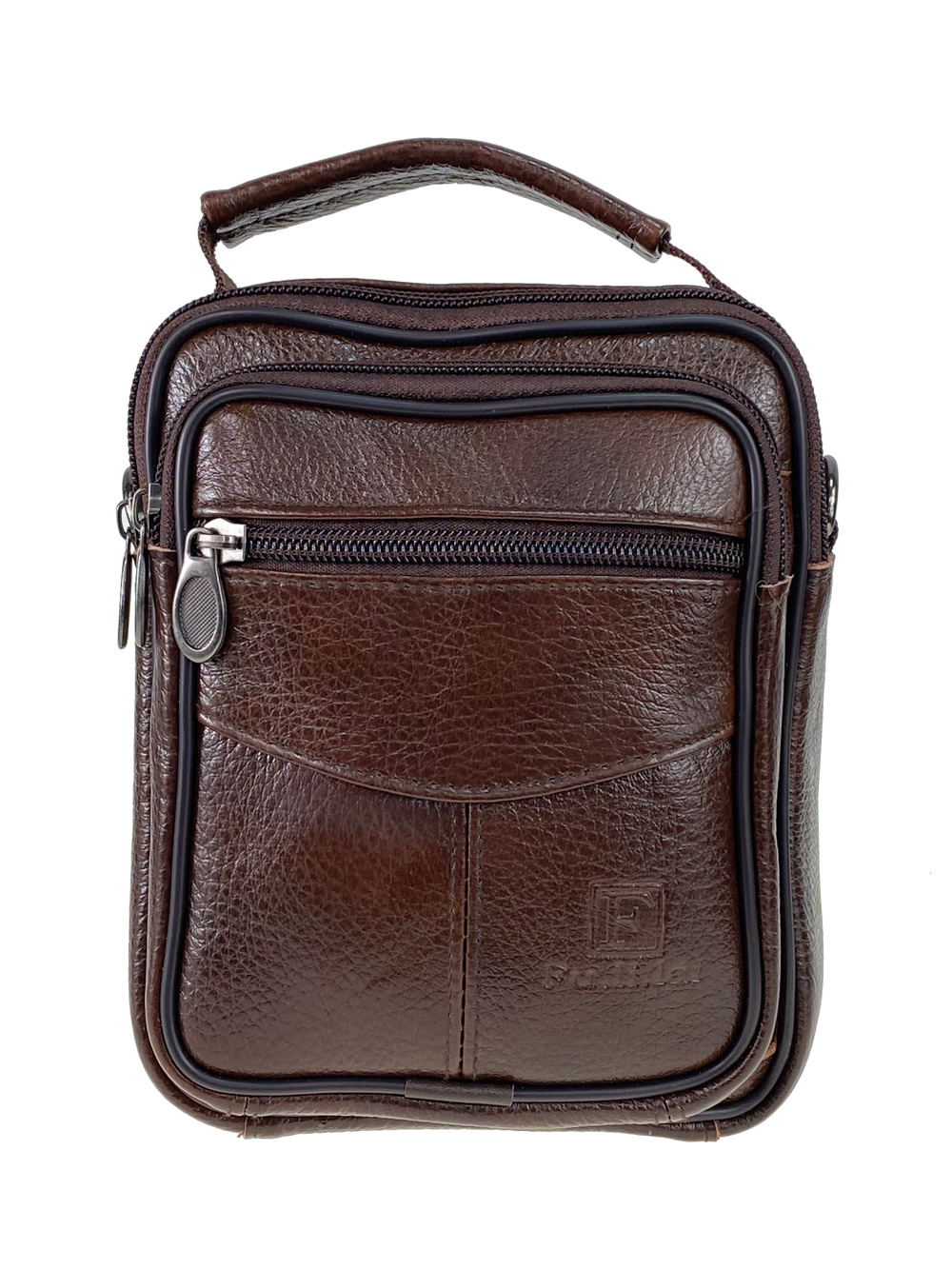 На фото 2 - Небольшая кожаная сумка для мужчин, цвет коричневый