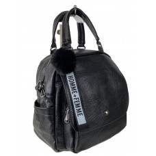 На фото 1 - Компактная сумка-рюкзак  из искусственной кожи, цвет  черный