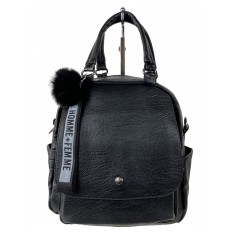 На фото 2 - Компактная сумка-рюкзак  из искусственной кожи, цвет  черный