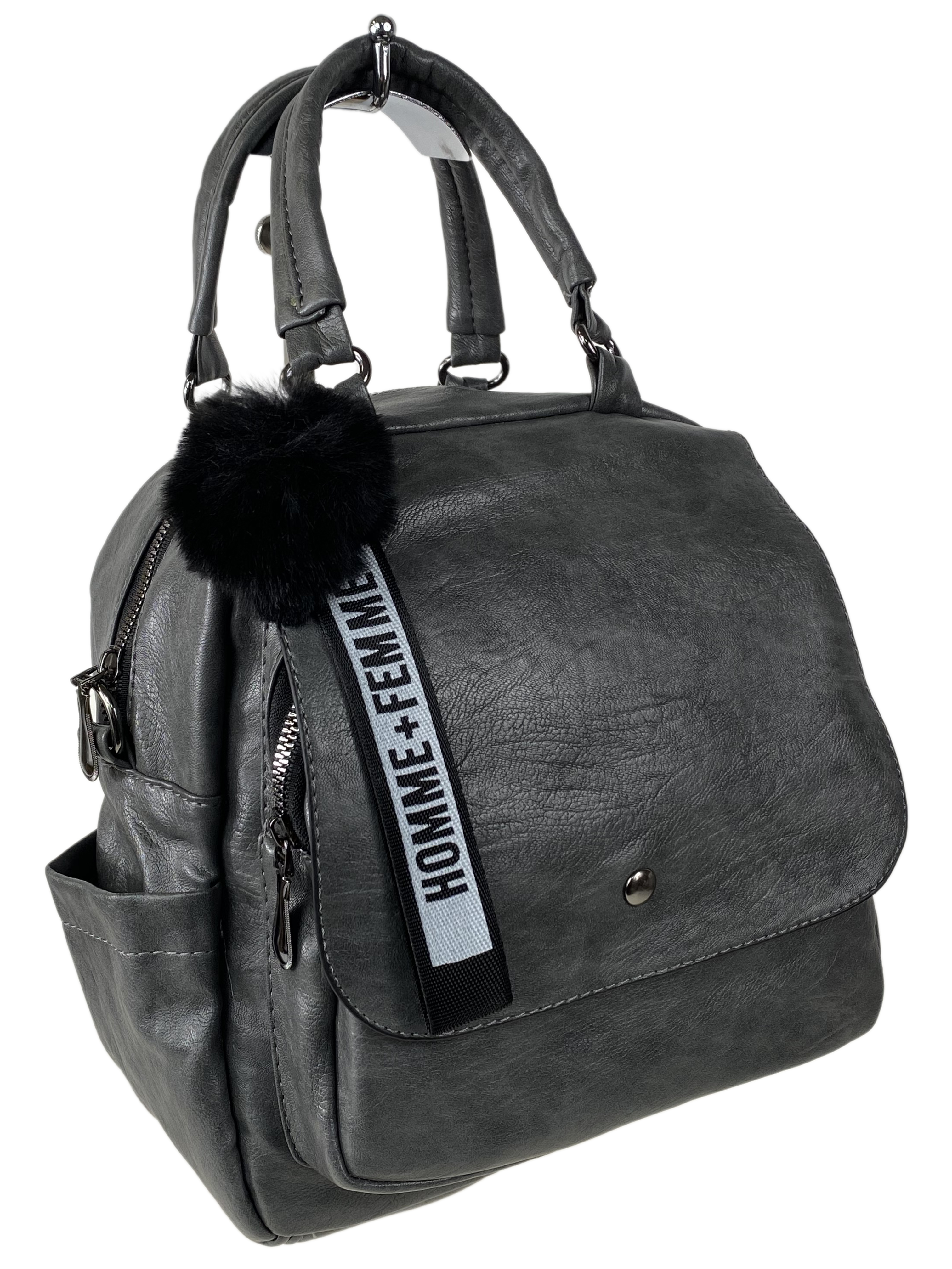 Компактная сумка-рюкзак из искусственной кожи, цвет серый