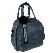 На фото 1 - Компактная сумка-рюкзак  из искусственной кожи, цвет  синий