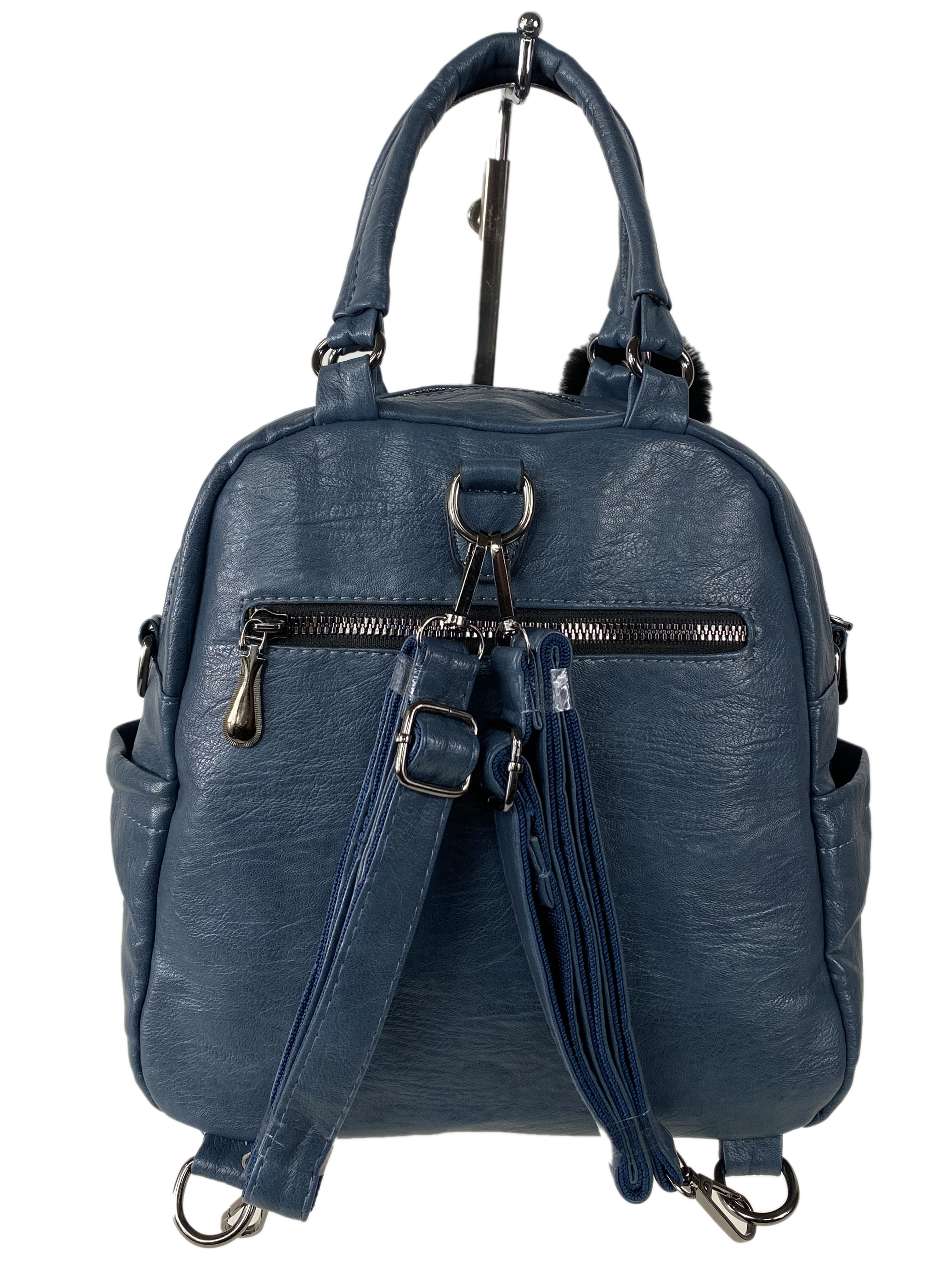 На фото 3 - Компактная сумка-рюкзак  из искусственной кожи, цвет  синий