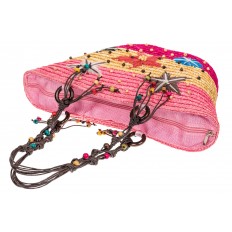 На фото 4 - Женская сумка-ведерко из соломы, цвет бежево-розовый