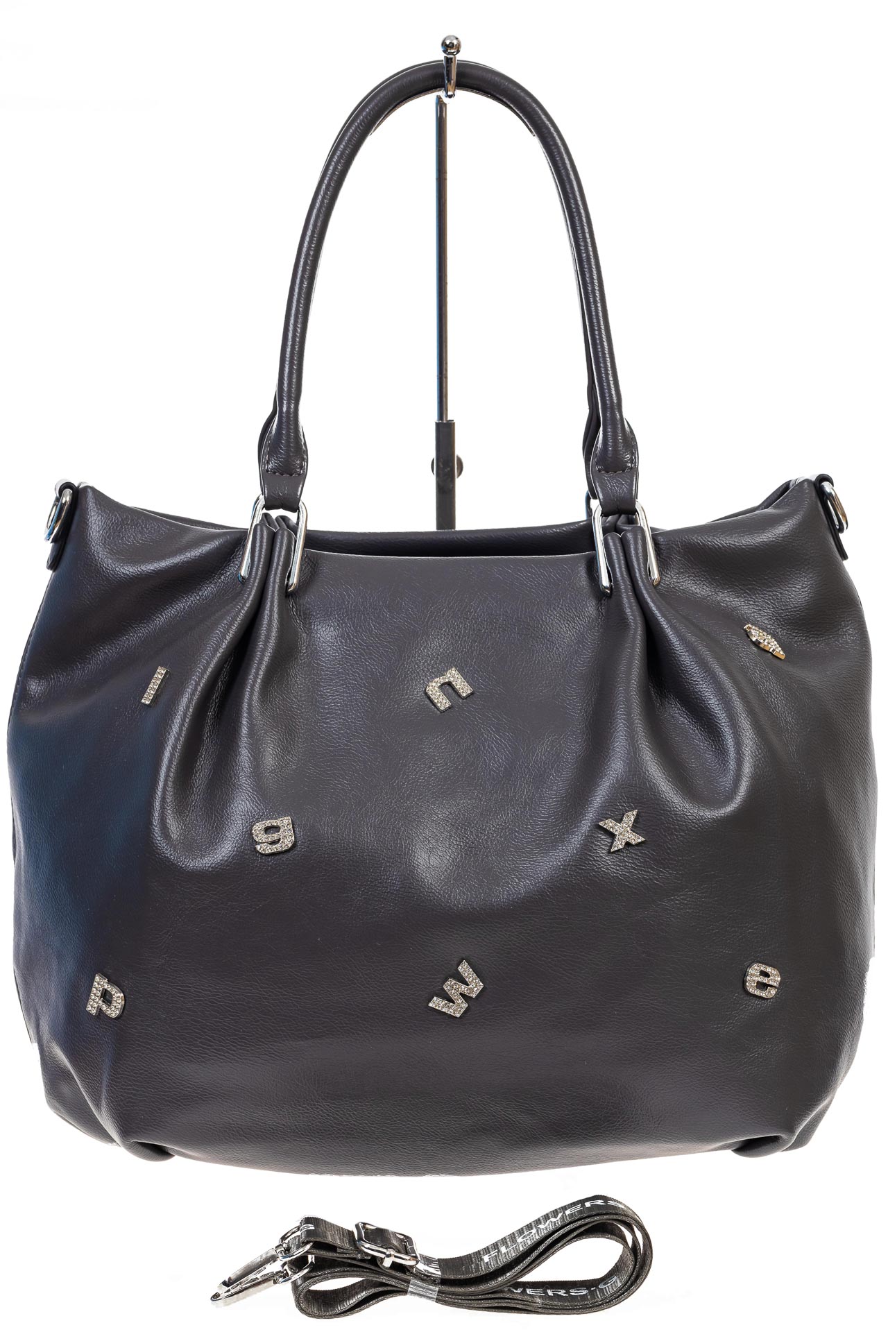 На фото 2 - Женская сумка хобо из гладкой экокожи, цвет серый