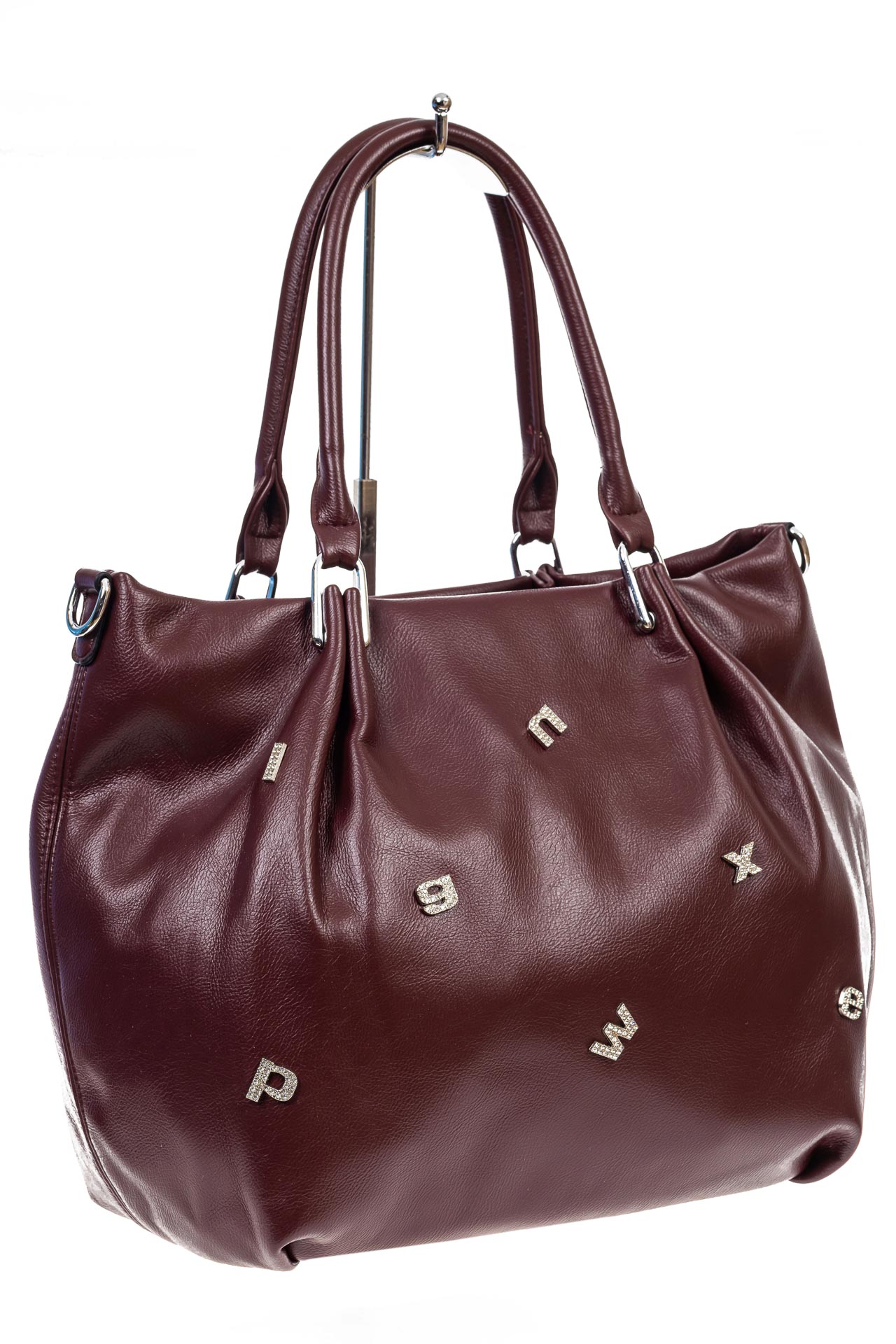 На фото 3 - Женская сумка хобо из гладкой экокожи, цвет бордо