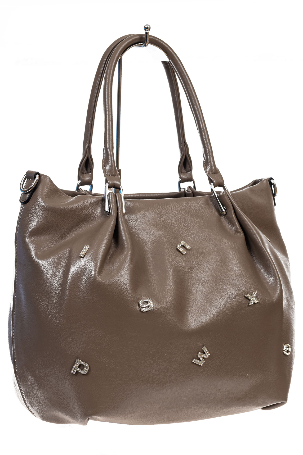 На фото 3 - Женская сумка хобо из гладкой экокожи, цвет коричневый