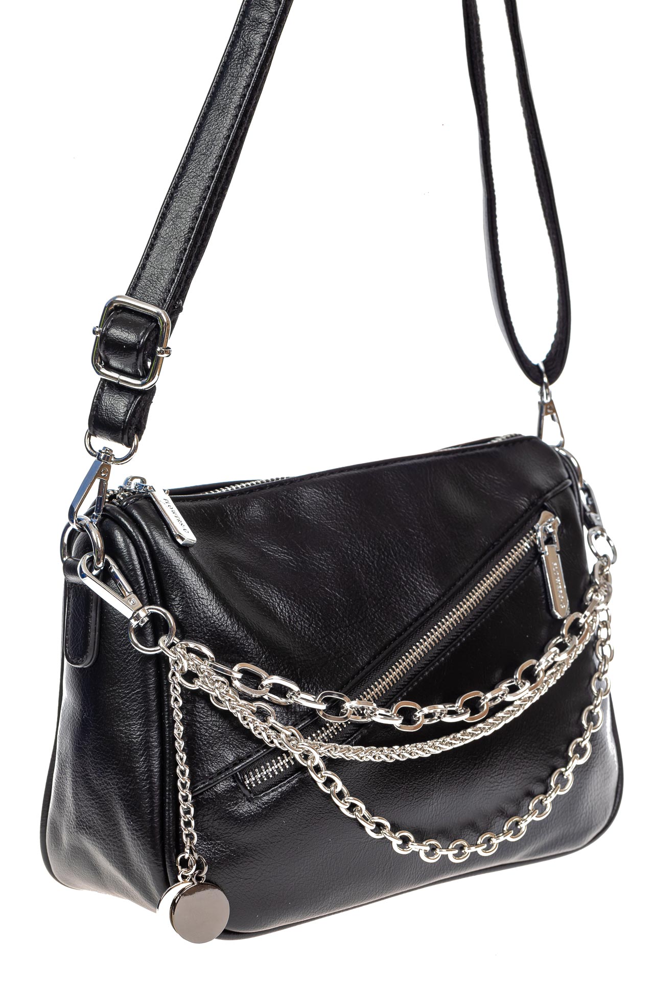 На фото 2 - Женская сумка кросс-боди из искусственной кожи с цепочками, цвет чёрный