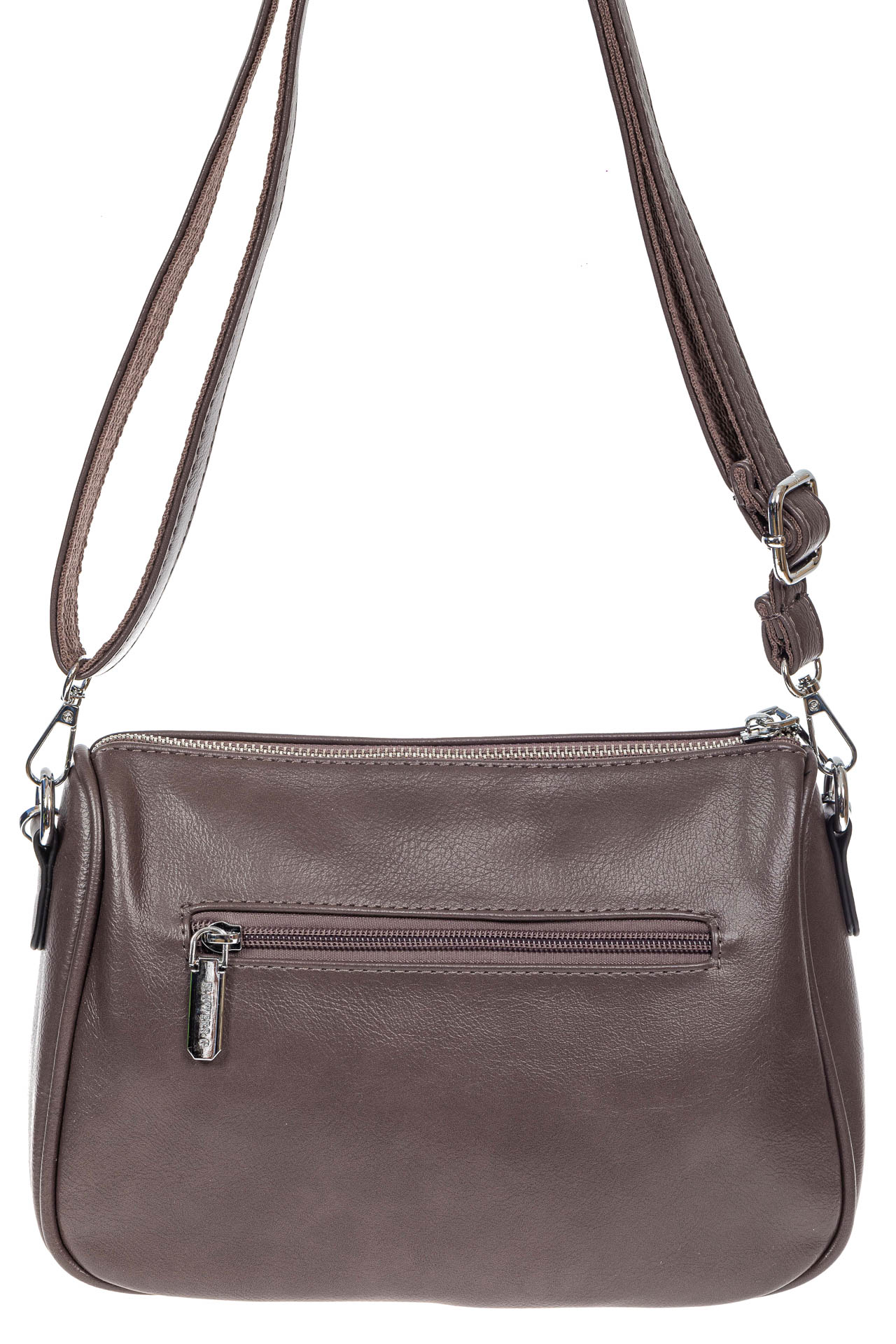 На фото 3 - Женская сумка кросс-боди из искусственной кожи с цепочками, цвет коричневый