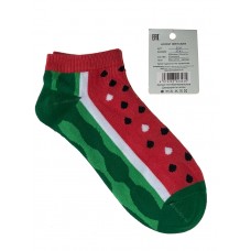 На фото 1 - Женские носки с принтом, хлопок-эластан-полиамид, цвет красный с зелёным