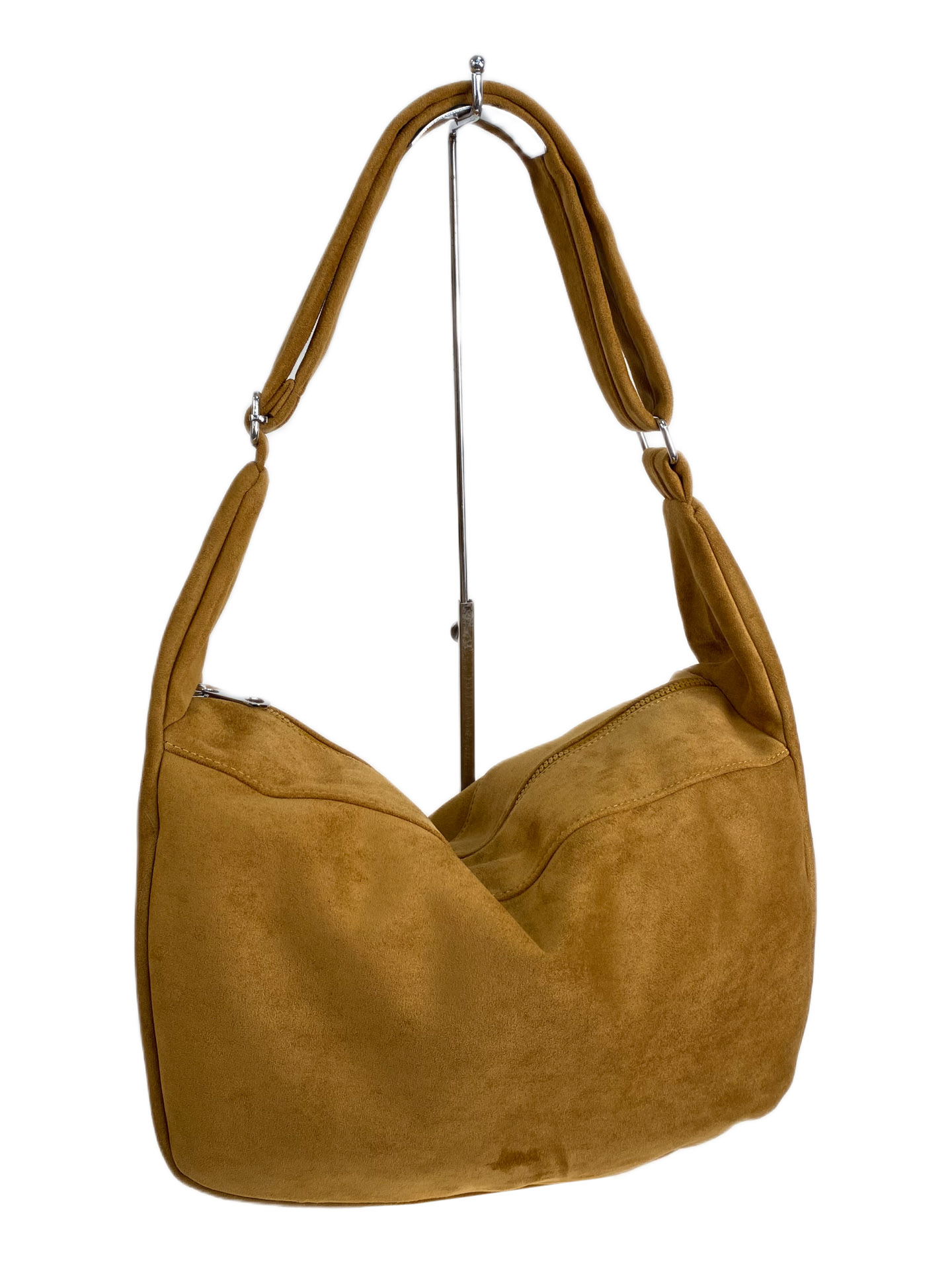 На фото 1 - Женская сумка из искусственной замши, цвет светло коричневый