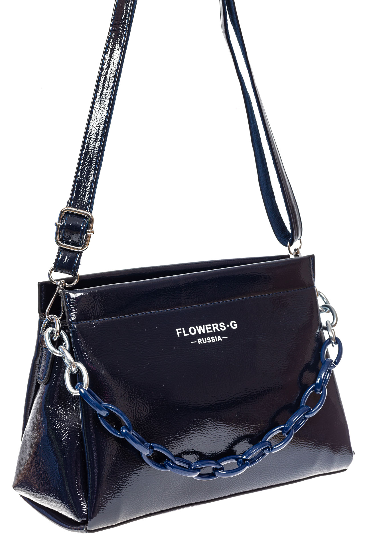 На фото 2 - Женская лаковая сумка с цепочкой, цвет тёмно-синий