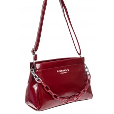 На фото 2 - Женская лаковая сумка с цепочкой, цвет красный