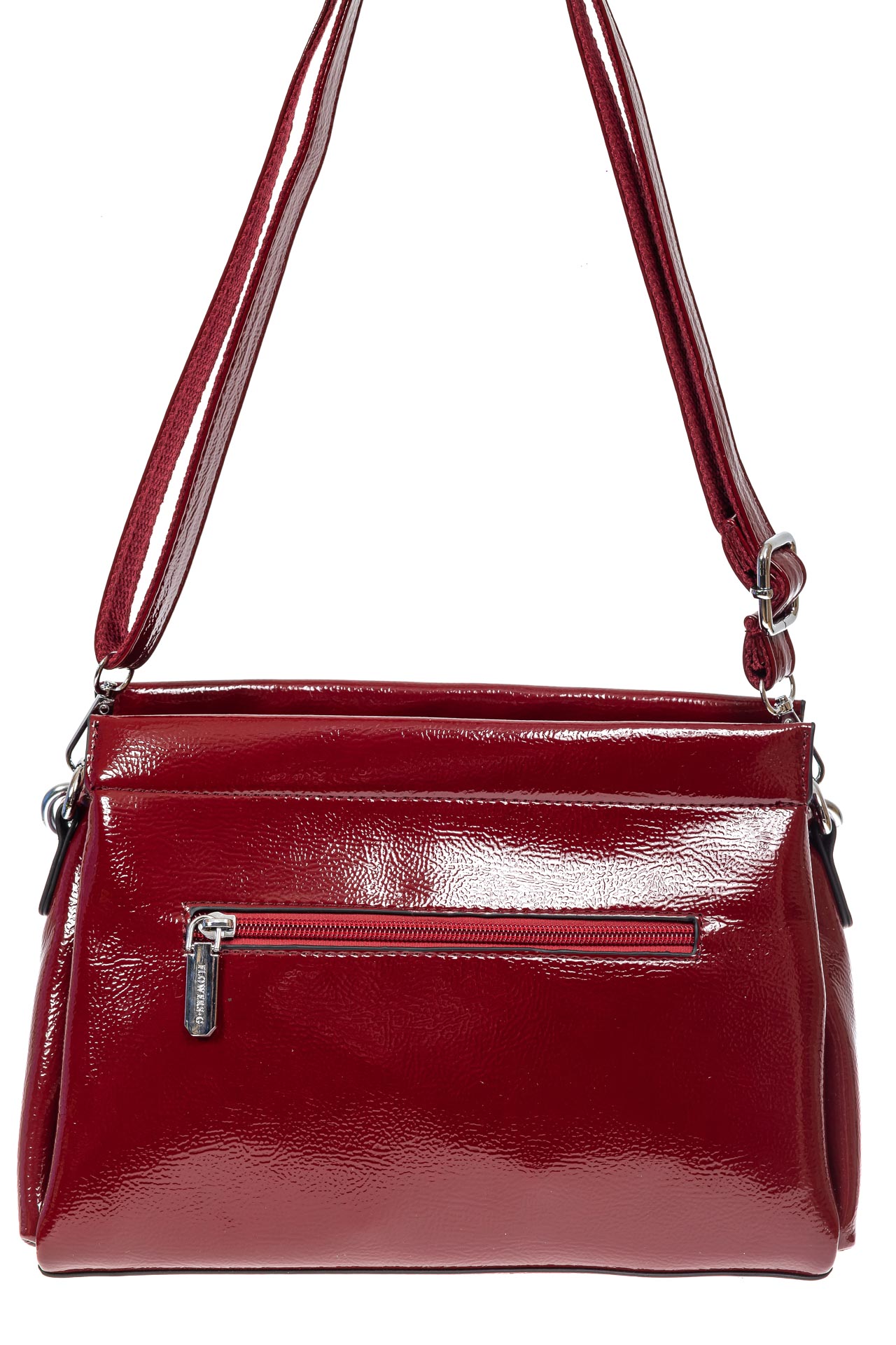 На фото 3 - Женская лаковая сумка с цепочкой, цвет красный