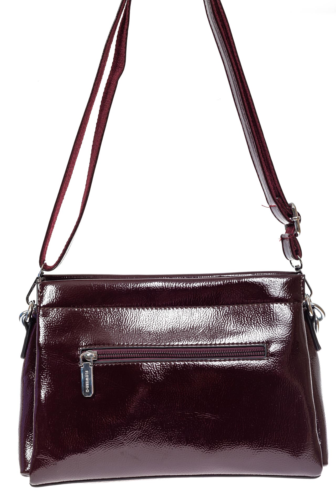 На фото 3 - Женская лаковая сумка с цепочкой, цвет бордовый