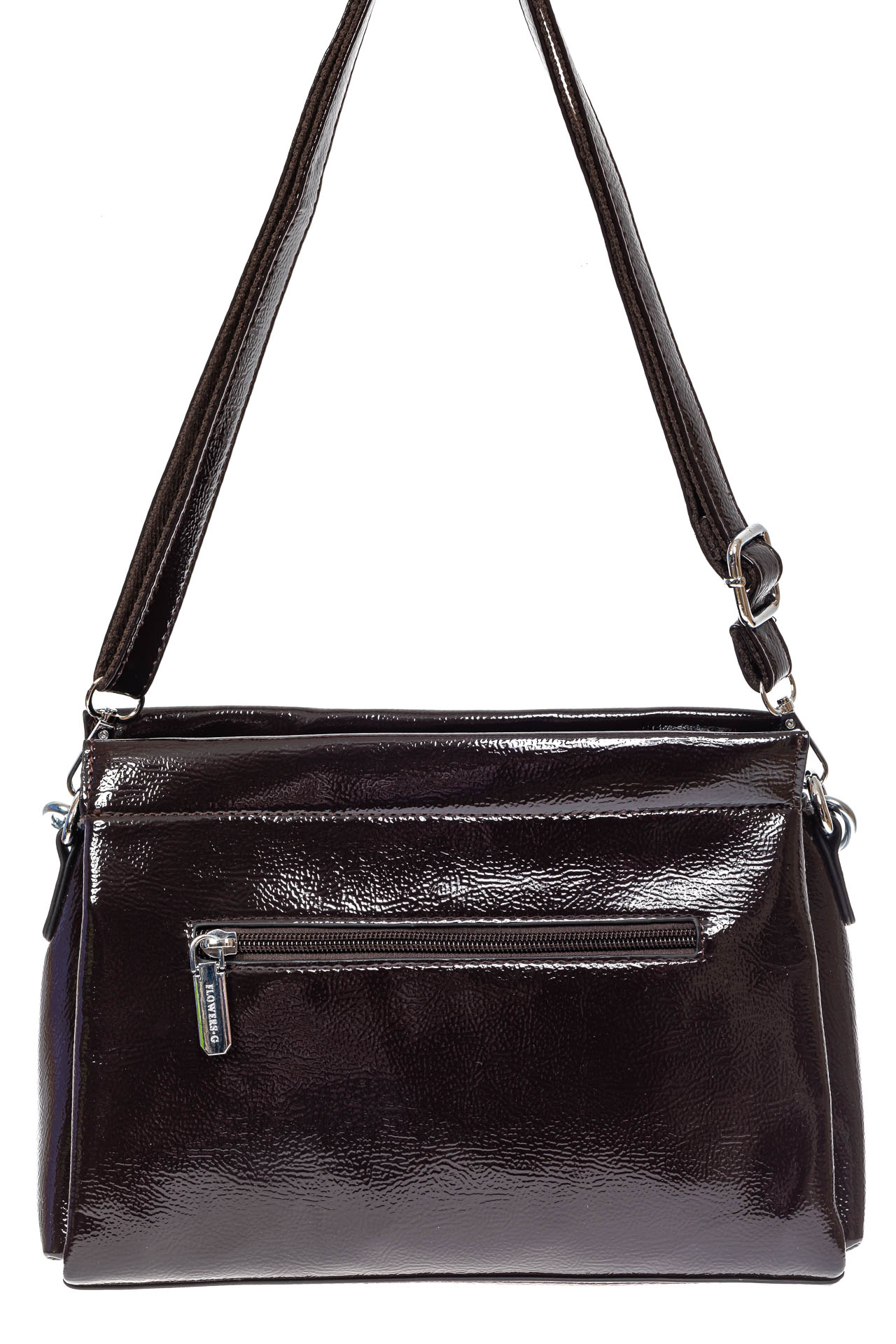 На фото 3 - Женская лаковая сумка с цепочкой, цвет шоколад