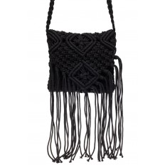 На фото 2 - Плетеная сумка с бахромой, цвет черный