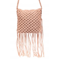 На фото 3 - Плетеная сумка с бахромой, цвет розовый
