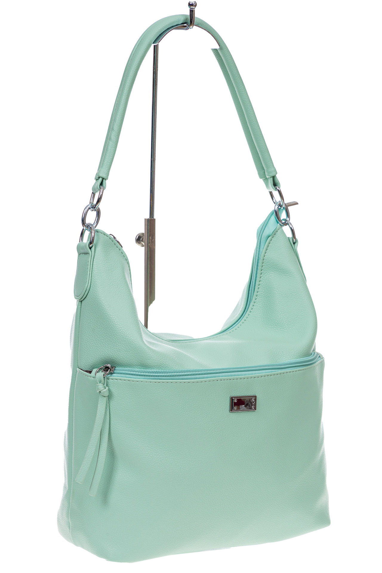 На фото 3 -  Женская сумка хобо из искусственной кожи, цвет светло зеленый